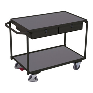 Cordes Tischwagen mit 2 Ladeflächen und 2 Schubladen RAL 7016
