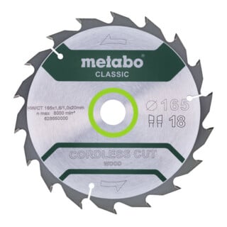 Lame de scie circulaire Metabo "bois coupé sans fil", qualité classique, pour scie circulaire à main, sous blister