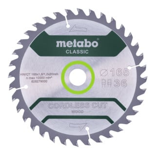 Lame de scie circulaire Metabo "bois coupé sans fil", qualité classique, pour scies circulaires à main, en boîte