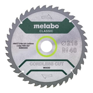 Metabo Lame de scie circulaire "cordless cut wood", qualité classic, pour scies circulaires semi-stationnaires, en blister