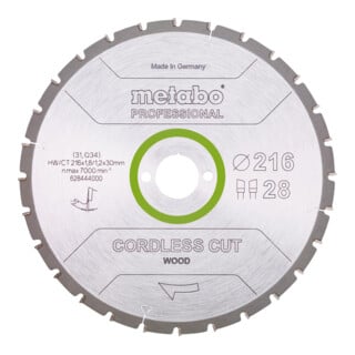 Metabo Lame de scie circulaire "cordless cut wood", qualité professionnelle, pour scies circulaires semi-stationnaires