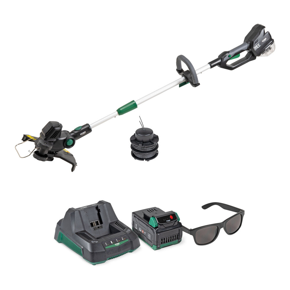 Coupe-bordures sans fil STIER SRT-75 + batterie 2,5 Ah + chargeur rapide + lunettes de soleil STIER gratuites