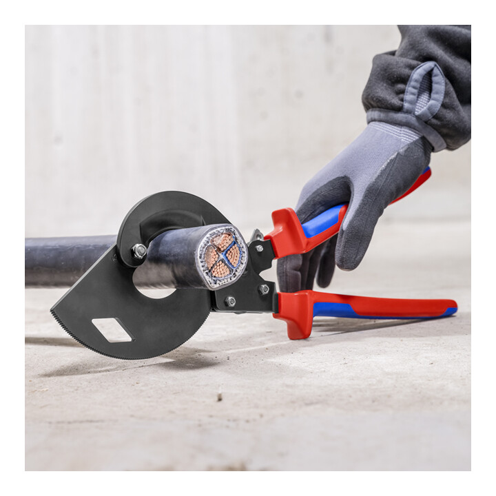 Coupe-câbles, à cliquet, pour câbles à blindage acier (câbles SWA) Knipex