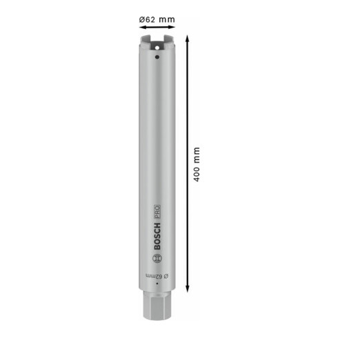 Couronne de forage à sec diamantée 1 1/4" UNC Best for Universal 62 mm, 400 mm, 4 segments, 11,5 mm