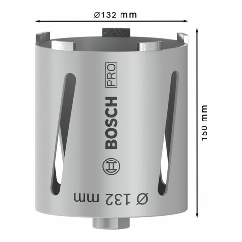 Couronne de forage à sec diamantée G 1/2" 132 mm, 150 mm, 6 segments, 7 mm