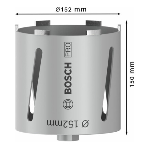 Couronne de forage à sec diamantée G 1/2" 152 mm, 150 mm, 7 segments, 7 mm