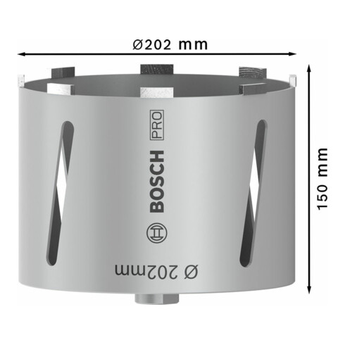 Couronne de forage à sec diamantée G 1/2" 202 mm, 150 mm, 9 segments, 7 mm