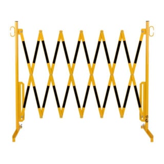Dancop Grille à ciseaux H 1050 mm L jusqu’à 3600 mm jaune/noir fixe avec pied de support