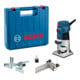 Set Bosch Défonceuse GKF 600, clé à fourche 17 mm avec guide + Set de fraises 8 mm, 15 pièces