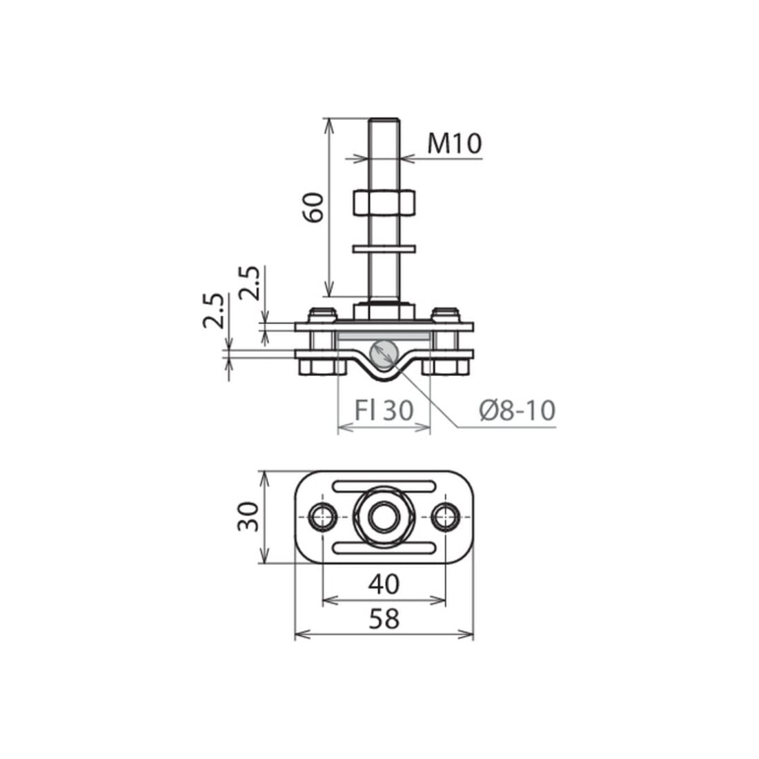 DEHN Anschlussklemme NIRO (V4A) M10 f.Rd 8-10/Fl30mm AKZS810FL30GB#478129