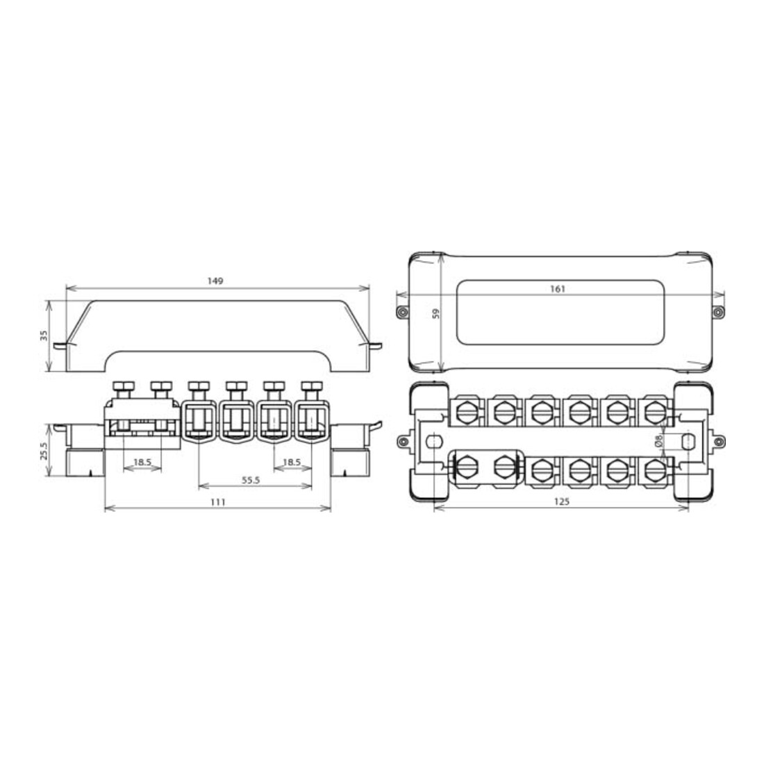 DEHN Barre d’égalisation de potentiel K12 avec capot PAS 11AK UV