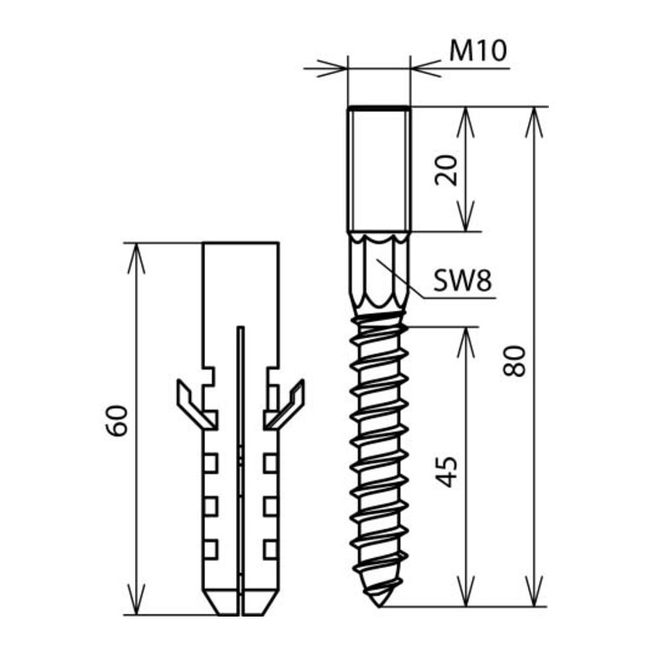 DEHN Befestigungsset 2 Schrauben+Dübel BS M10 PAS