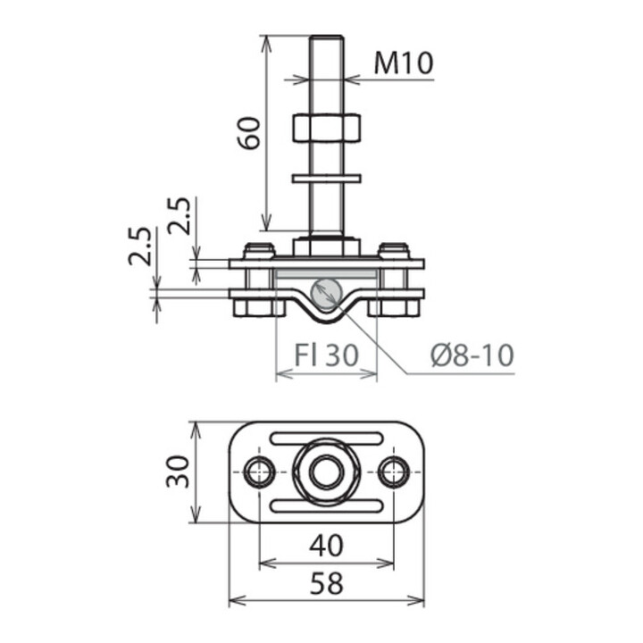DEHN Connecteur de raccordement NIRO (V4A) M10 pour Rd 8-10/Fl30mm AKZS810FL30GB#478129