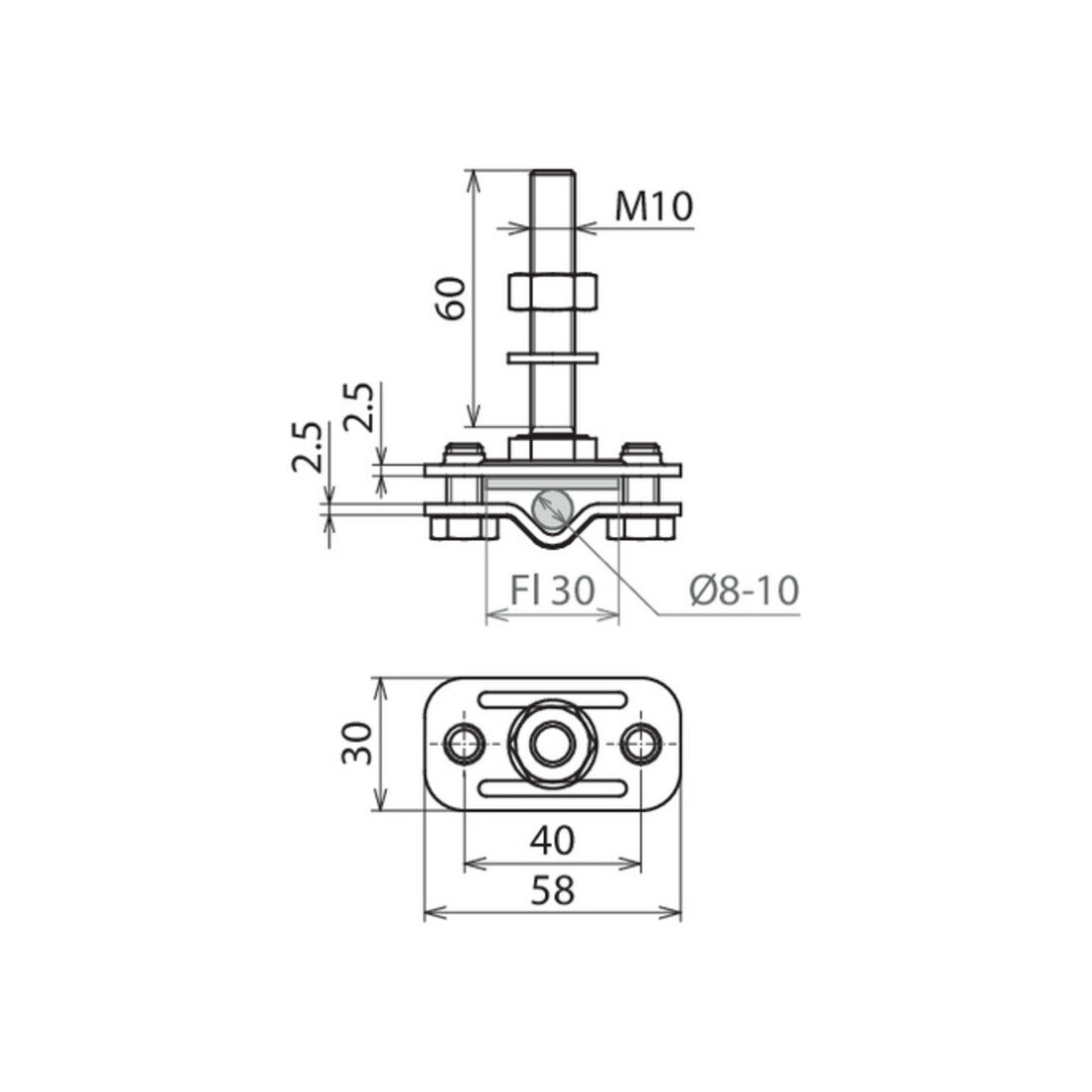 DEHN Connecteur de raccordement NIRO (V4A) M10 pour Rd 8-10/Fl30mm AKZS810FL30GB#478129