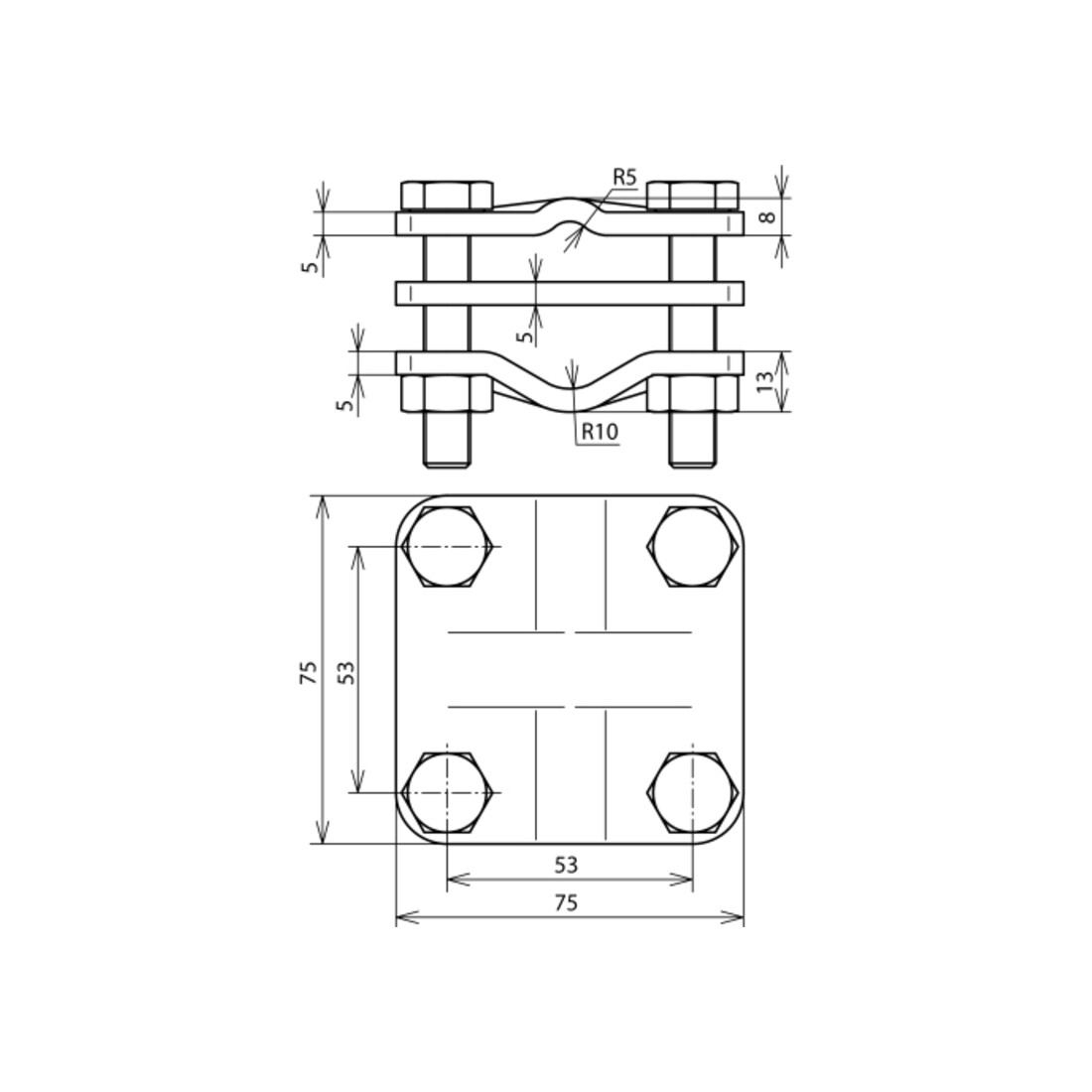 DEHN Connecteur de terre TE en acier zingué pour D20-30mm AKTE2030812FL40STTZN