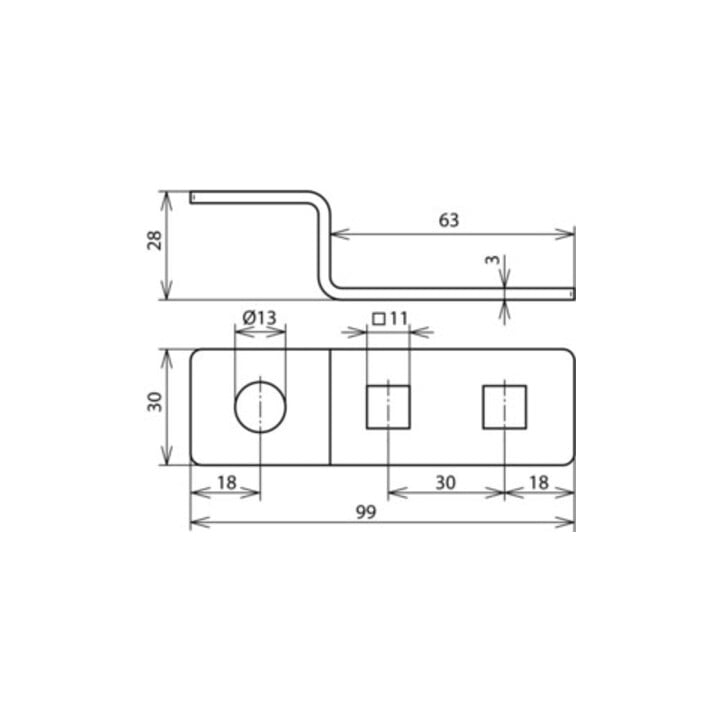 DEHN Endstück Z-Form Niro D11 u.1Rundloch D13 ES ZF2X11.111XB13V2A