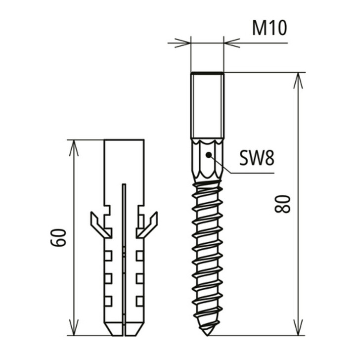 DEHN Kit de fixation 2 vis + chevilles BS M10 PAS