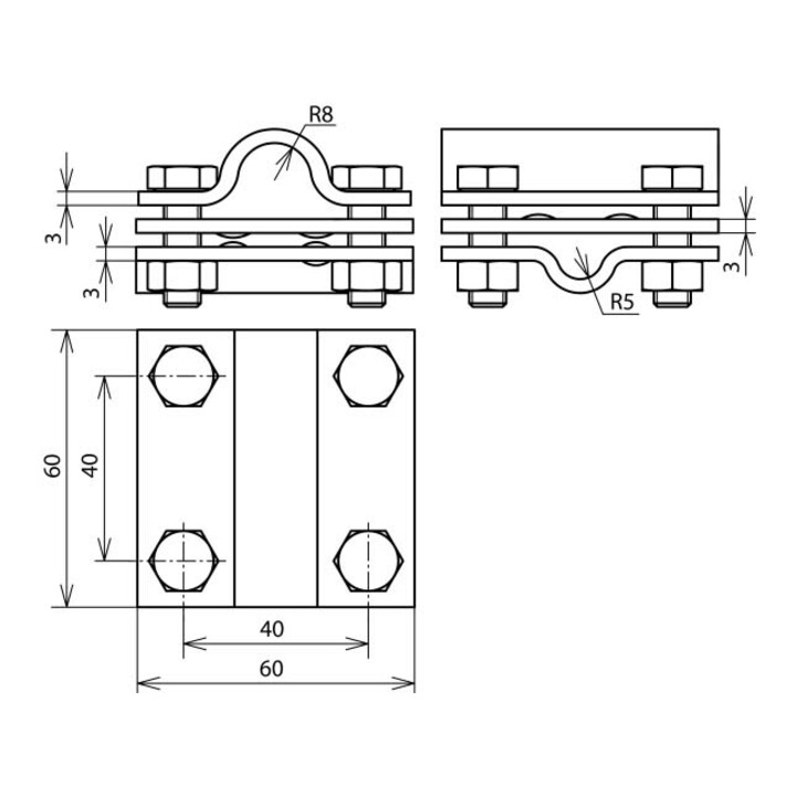 DEHN Pièce croisée NIRO pour Rd 8-10/16 mm KS8.1016FL30ZPV4A