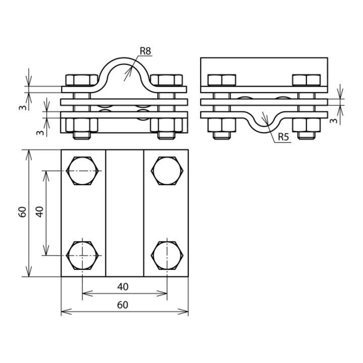 DEHN Pièce croisée NIRO pour Rd 8-10/16 mm KS8.1016FL30ZPV4A
