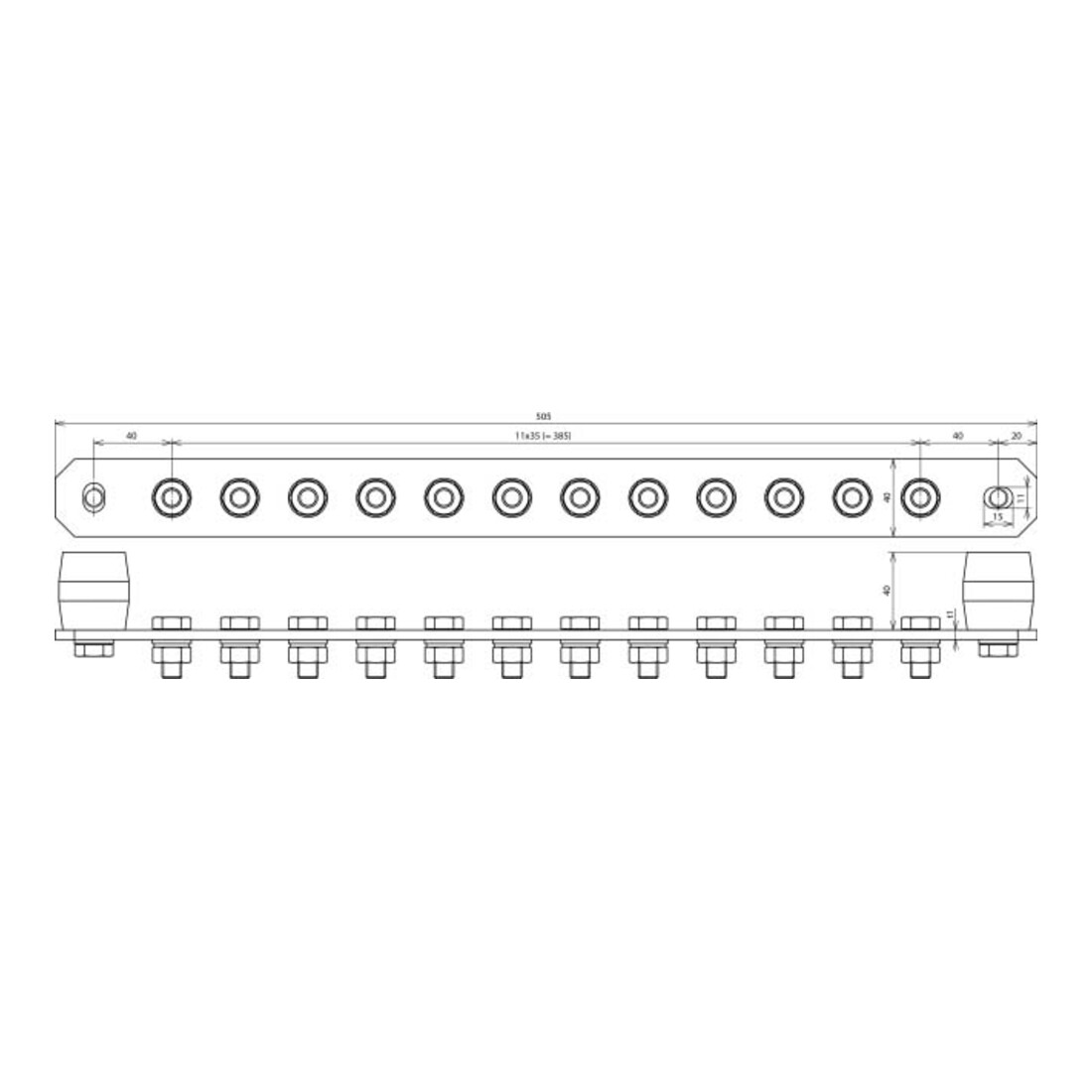 DEHN Potentialausgleichschiene o. Abdeckung Cu PAS I 12AP M10