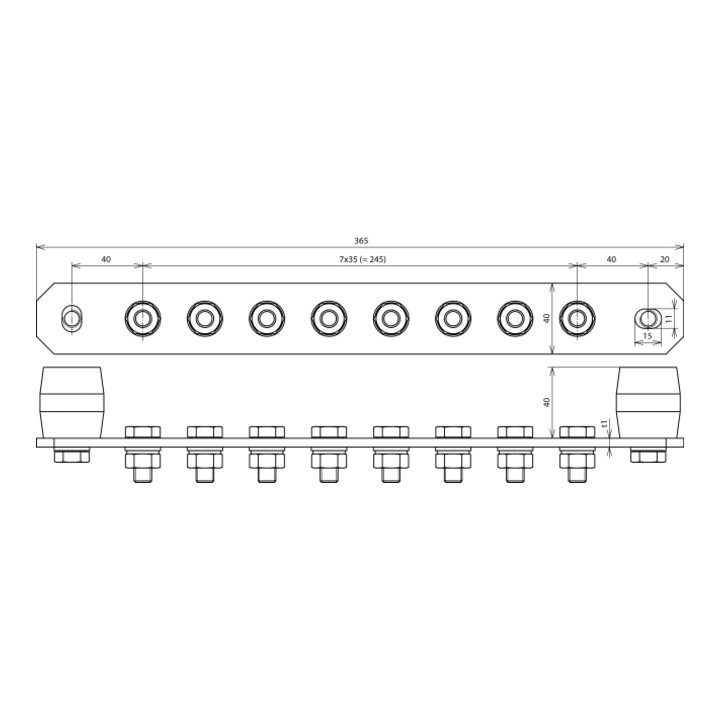 DEHN Potentialausgleichschiene o. Abdeckung Cu PAS I 8AP M10