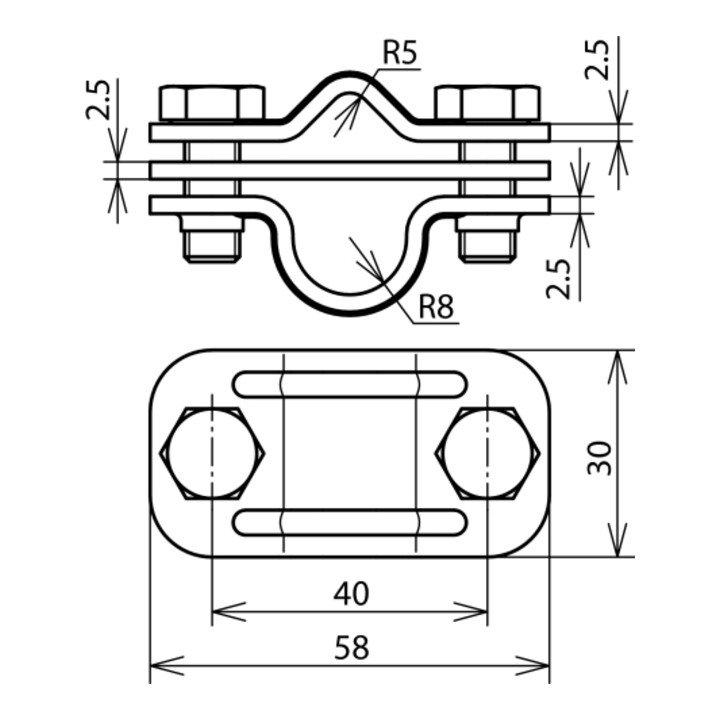 DEHN UNI-Connecteur de séparation NIRO avec plaque pour Rd8-10/16 UTK 8.10 16 ZP V2A