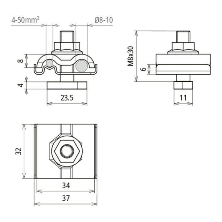 DEHN Uni-Erdungsklemme M8 Rd8-10mm+4-50qmm UEK810AQ450HKSM8V2A