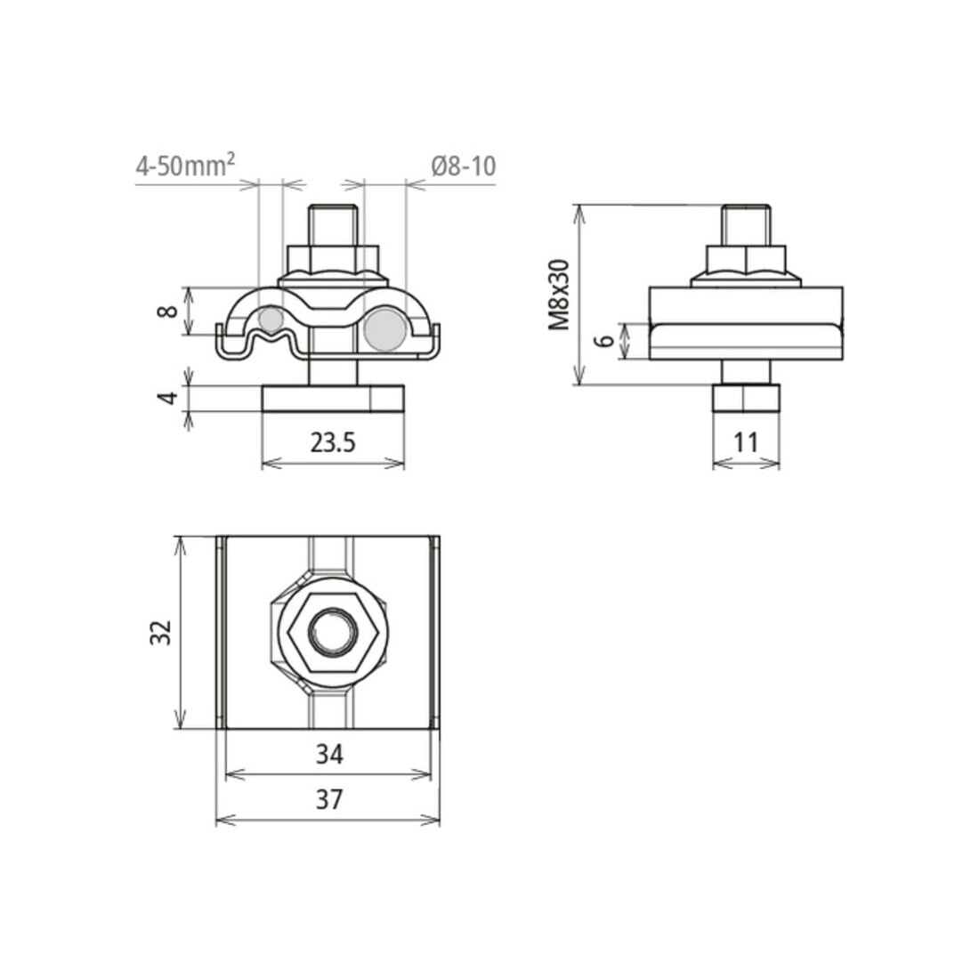 DEHN Uni-Erdungsklemme M8 Rd8-10mm+4-50qmm UEK810AQ450HKSM8V2A