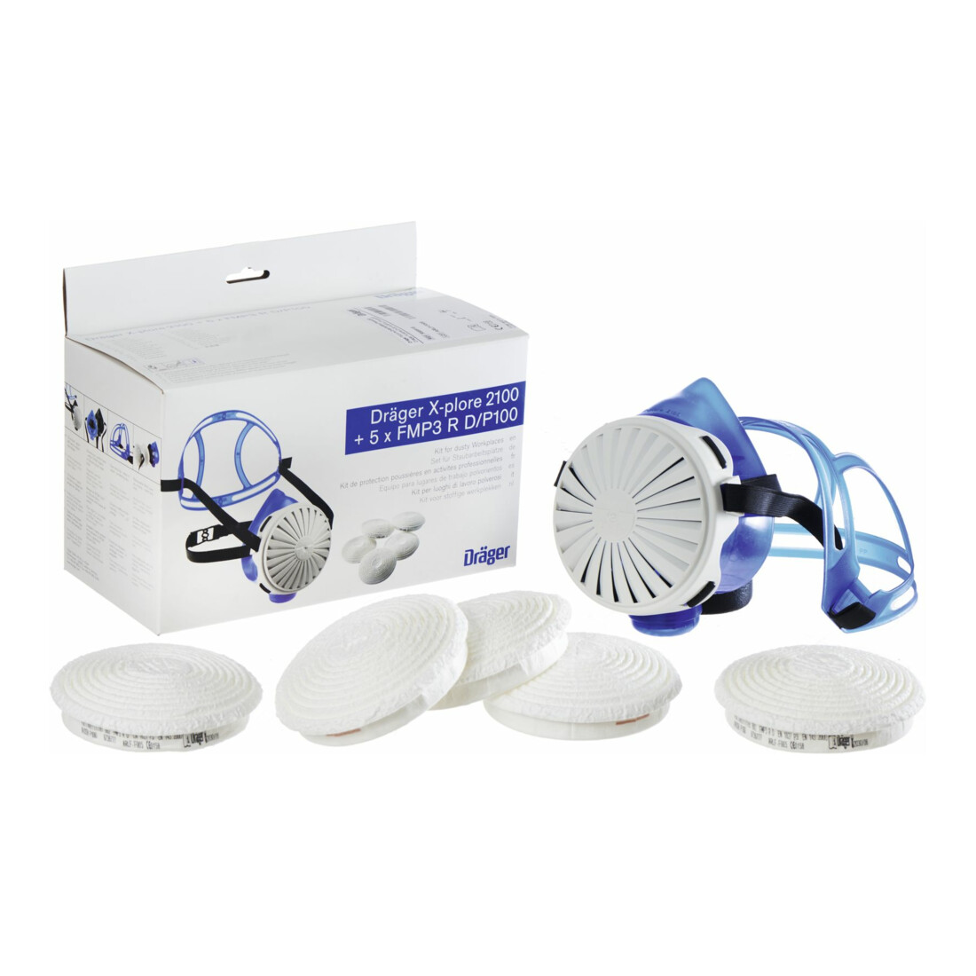 Demi-masque Dräger X-plore 2100 en EPDM avec 5 filtres.