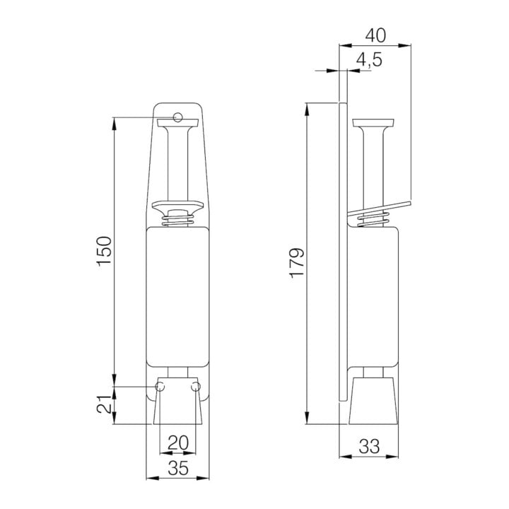 DENI ABT-Türfeststeller mit Tretbolzen Hub 40mm, 3833 Edelstahl matt
