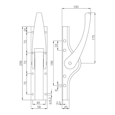 DENI Boulon de porte PLANO 19mm Nombre de boucles 4 STA galvanisé léger DENI