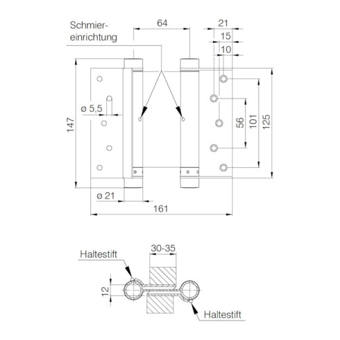 DENI Charnière de porte battante 3982, Gr.33 double pendule, TS 30-35 inox mat