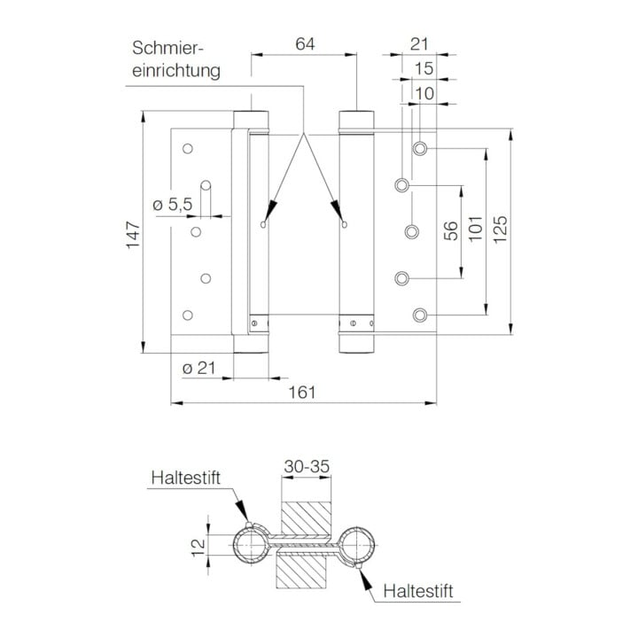 DENI Charnière de porte battante 3982, Gr.33 double pendule, TS 30-35 inox mat