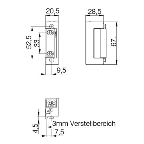 DENI Elektro-Türöffner 6-12 V AC/DC verstärkte Fallenfeder DIN L/R m.FaFix