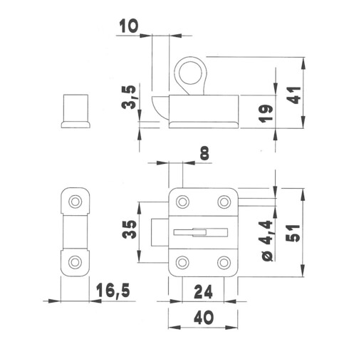 DENI OL Loqueteau 7111, avec boucle à visser, L51mm, H40mm acier chromé
