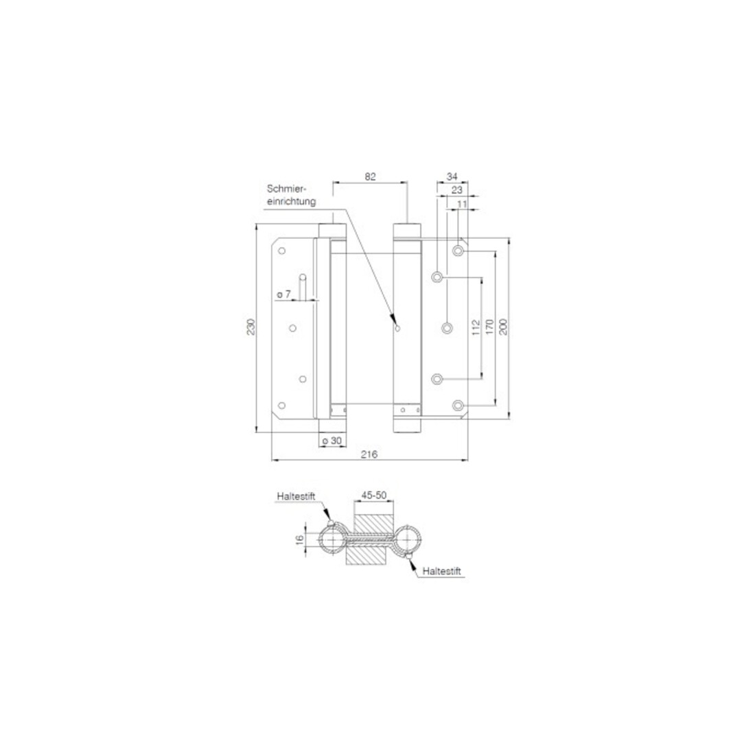 DENI Paumelle de porte battante 3982, Gr.30 double action TS 25-30 acier inox mat