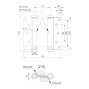 DENI Paumelle de porte battante 3982, taille 36 double, TS 35-40 acier inox mat-3