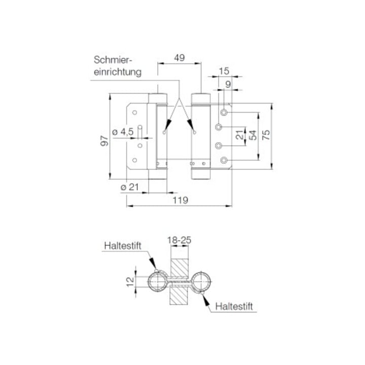 DENI Paumelle pivotante 3982, pivotante double face Gr. 29/75mm, TS 18-25 brut