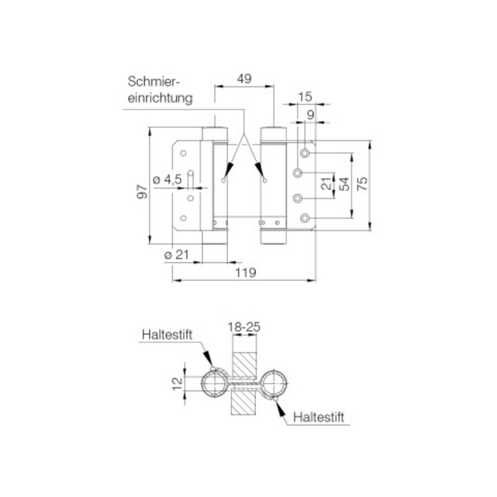 DENI Pendeltürband 3982,beidseitig pendelnd Gr. 29/75mm, TS 18-25 blank