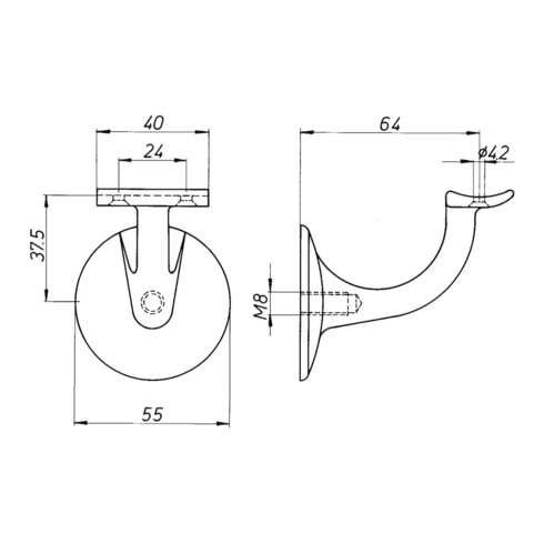 DENI support main courante VA ma D.plaque murale 55mm support courbe