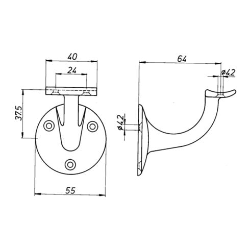 DENI support main courante VA ma Plaque murale D.53mm support courbe