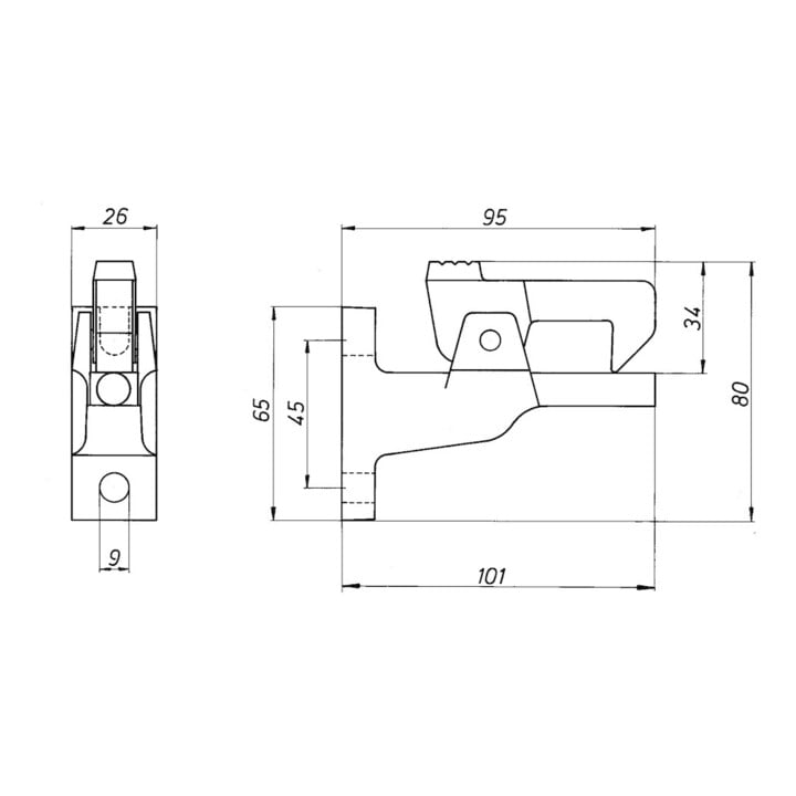 DENI Torfeststeller 3804,mit Fanghaken L101mm Aluminiumguss naturfarbig