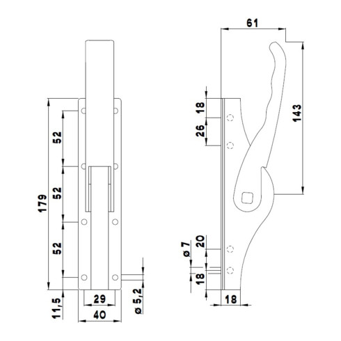 DENI Tortreibriegel für 13mm hell verzinkt