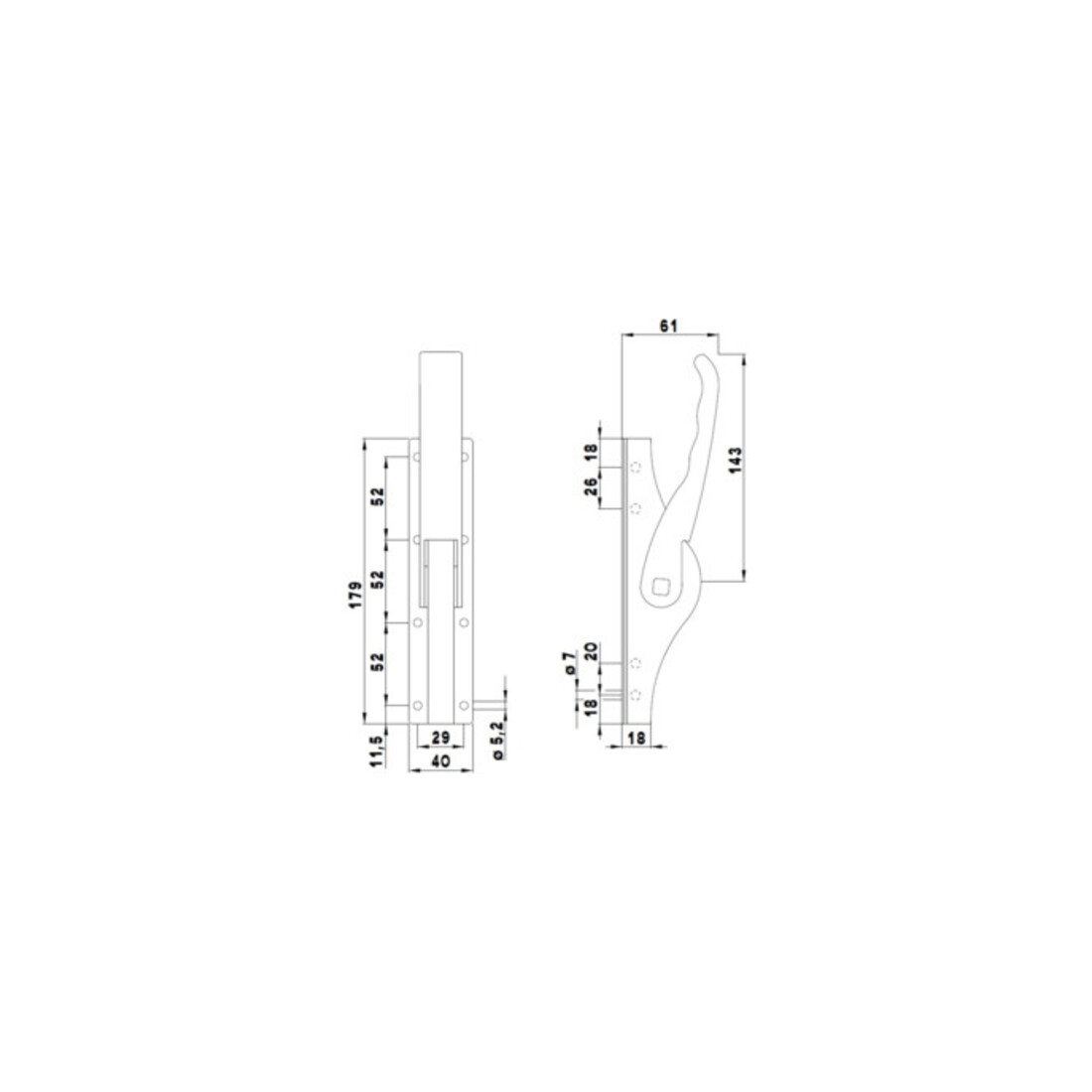 DENI Tortreibriegel für 13mm hell verzinkt