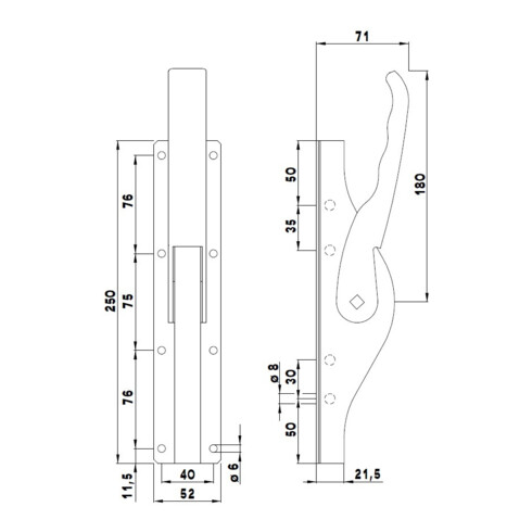 DENI Tortreibriegel für 16mm hell verzinkt