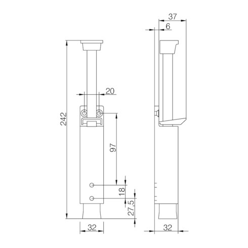 DENI Türfeststeller 3837 0060 22 Zinkdruckg. silber lack. Hubh. 90mm Türmontage