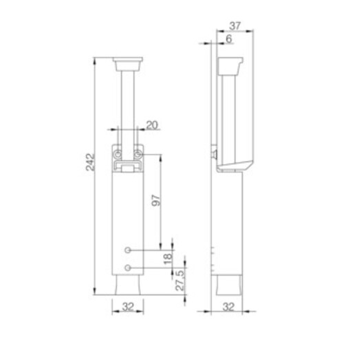DENI Türfeststeller 3837 0060 22 Zinkdruckg. silber lack. Hubh. 90mm Türmontage