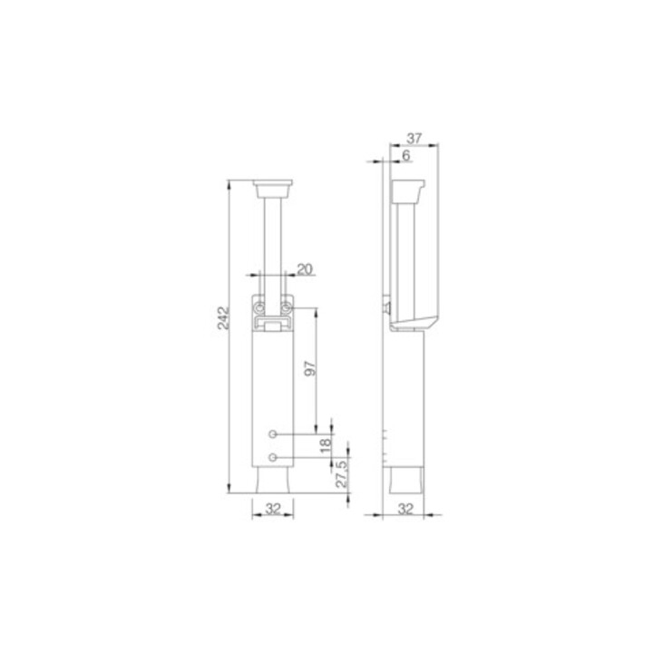 DENI Türfeststeller 3837 0060 22 Zinkdruckg. silber lack. Hubh. 90mm Türmontage