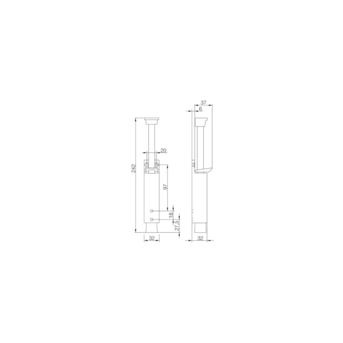 DENI Türfeststeller 3837 0060 22 Zinkdruckg. silber lack. Hubh. 90mm Türmontage