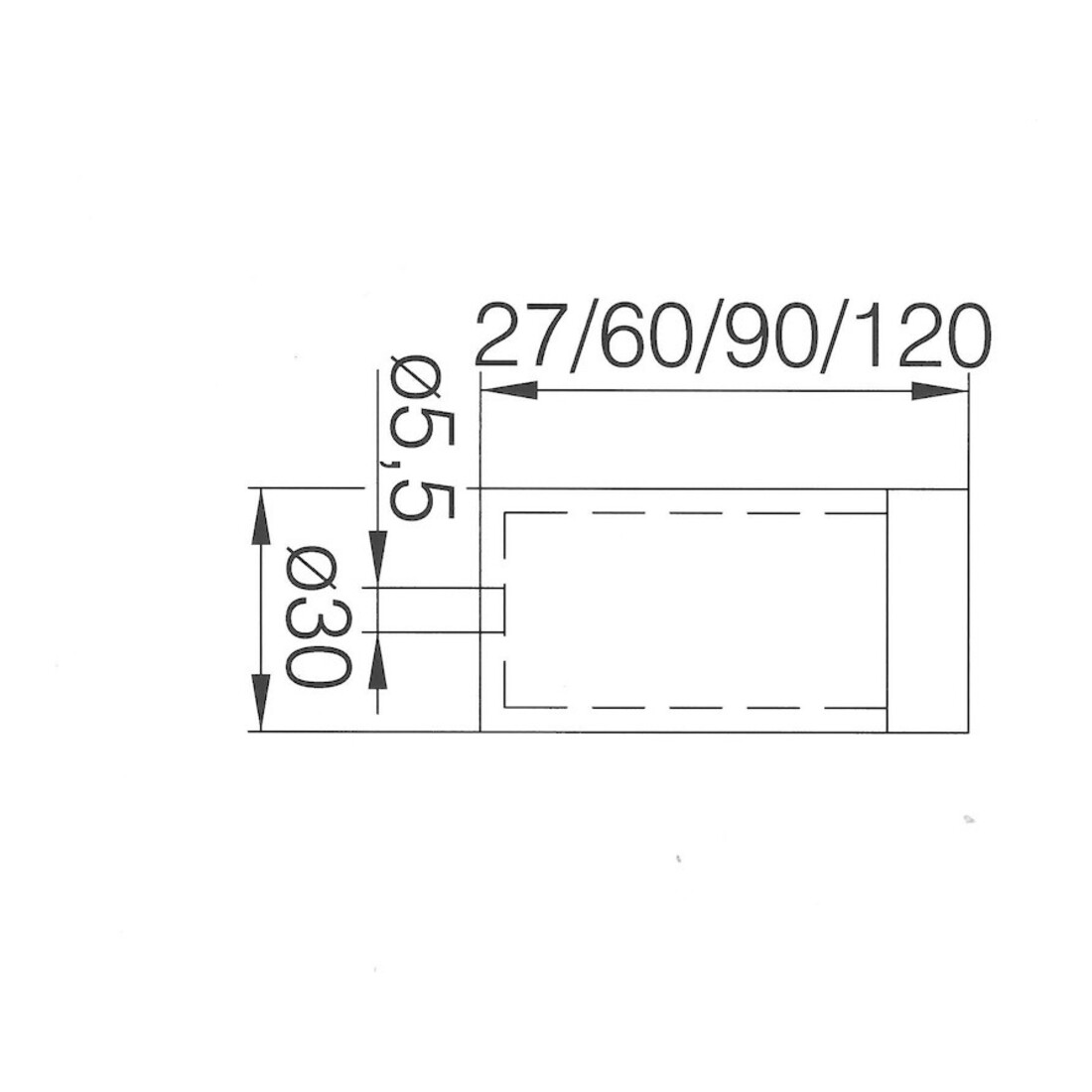DENI Wandtürstopper m.einseitigem Gummipuffer 3873, Durchmesser 30mm,L 90mm